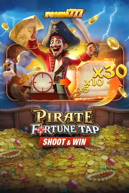 Tampilan visual game Pirate Fortune Tap dengan latar belakang kapal bajak laut dan target meriam yang dinamis.